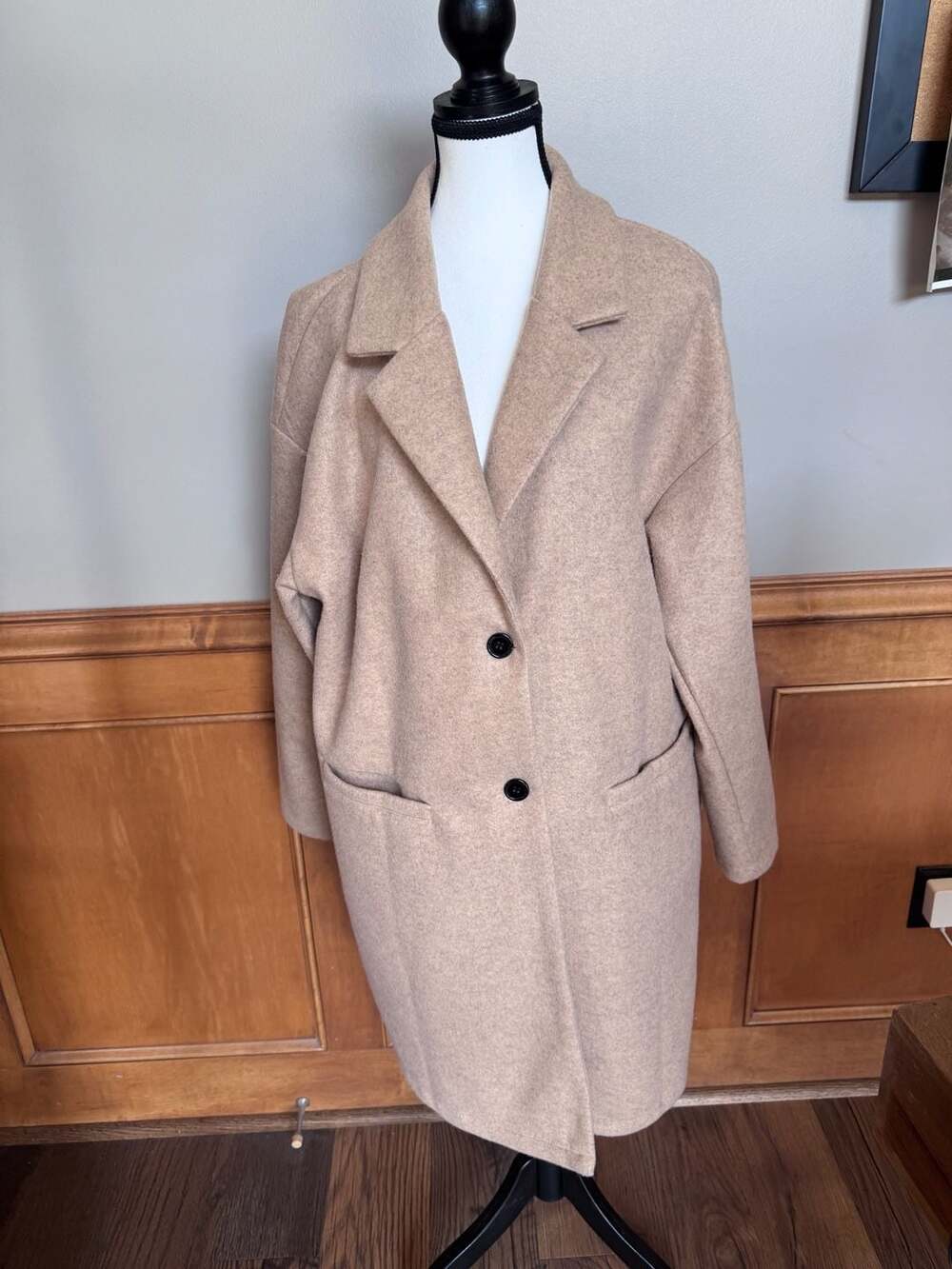 PrettyGarden Women’s XL Oversized Long Coat Beige Tan Button Front